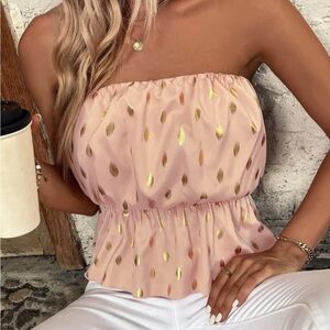 Elegant Pink Strapless Top with Gold Accents